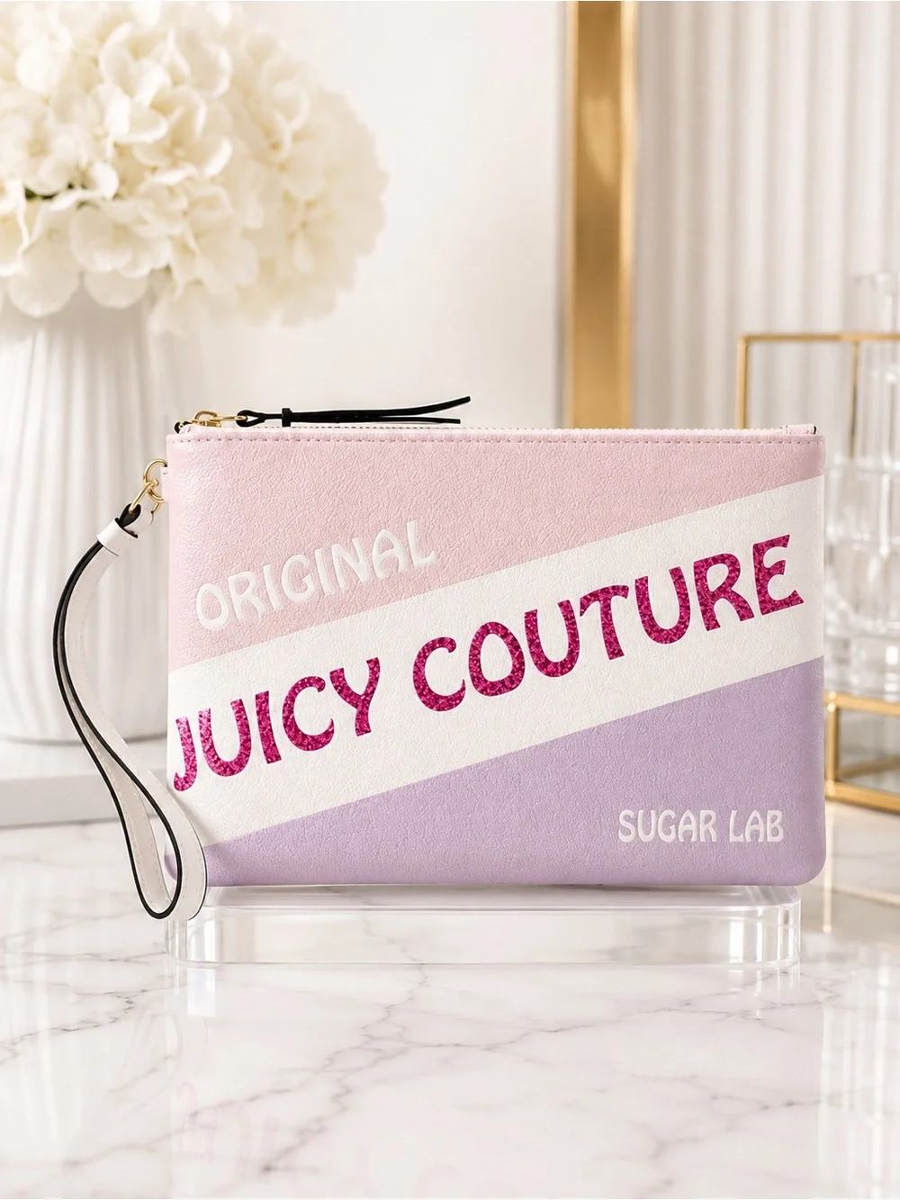 JUICY COUTURE Pink Purple & White Bag Wristlet Clutch NWT